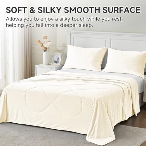 HOMFINE Cooling Comforter for Hot Sleepers Queen, Beige 90"x90"