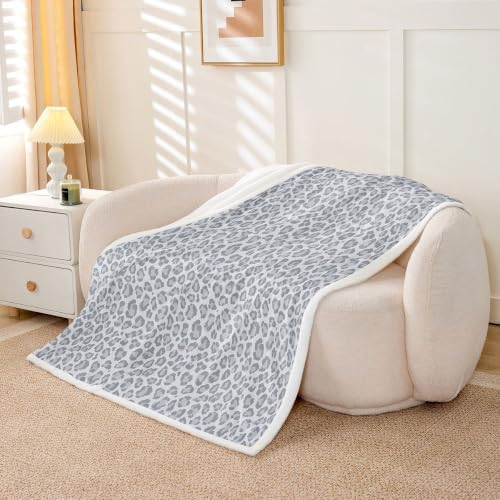 Erosebridal Light Gray Leopard Print Fleece Blanket Twin 60x80 Inch