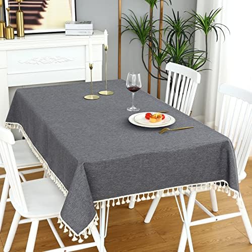 Rectangle Tassel Tablecloth, Washable Waterproof Wrinkle Free Table