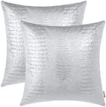 BRAWARM Silver Faux Leather Pillow Covers 18x18, Embossed Crocodile
