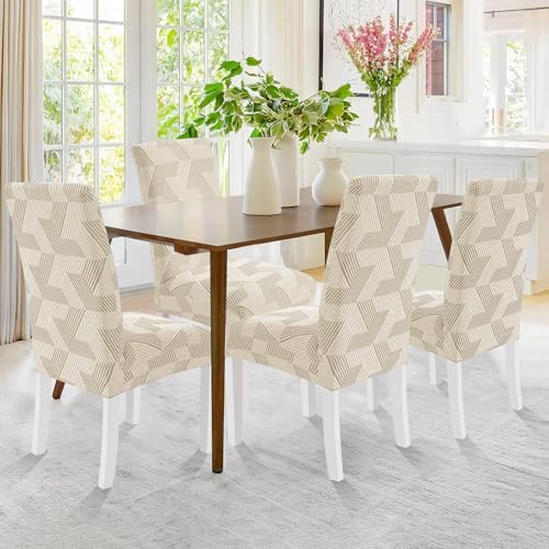 JIVINER Stretch Dining Chair Slipcovers Set of 2, Geometrical Jacquard