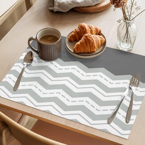 Cotton Linen Placemats for Dining Table Set of 8 Grey Striped Theme