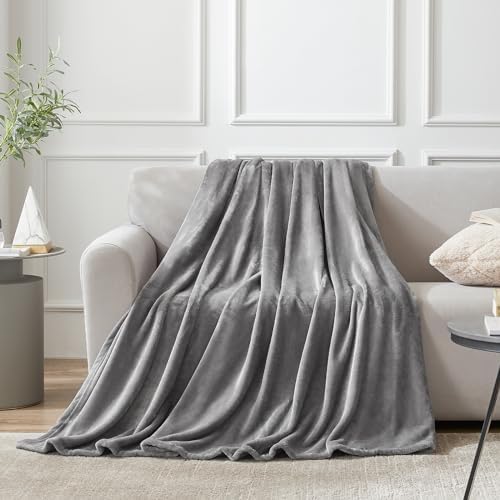 Hansleep Queen Grey Fleece Blanket, Soft Flannel Bed Blanket