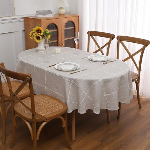 Gernaice Plaid Oval Tablecloth Checkered Table Cloth 60" x 84" Brown