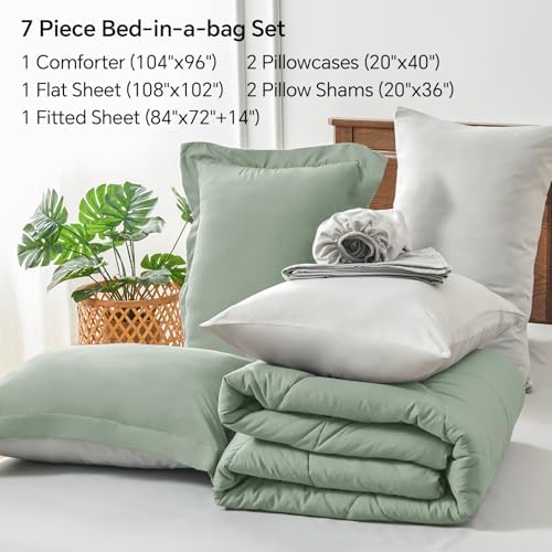 BEDELITE Cal King Comforter Set 7 Pieces, Sage Green Bed in A Bag