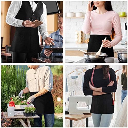 TOPTIE 2 Pack Waist Half Apron with 3 Pockets for Restaurant Waitress