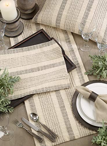 SARO LIFESTYLE Textured Stripe Table Runner - Woven Cotton Table