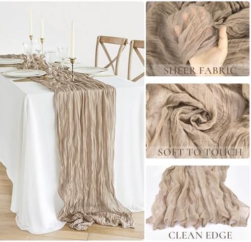 BLUETOP 6 Pack Nude Cheesecloth Table Runner,10ft Light Brown Gauze