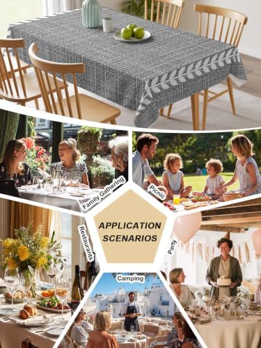 Classic Grey Linen Rectangle Tablecloth 60 x 120 Inches Boho Farmhouse