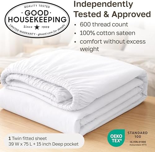 California Design Den 600 Thread Count Twin Bed Fitted Sheet, Cool