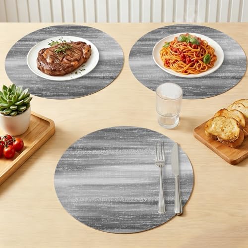 Minimalist Grey Wash Faux Leather Placemats Set of 6, 15in, Waterproof