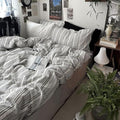 mixinni Vintage Gray & White Striped Duvet Cover Set - 3 Piece 100%