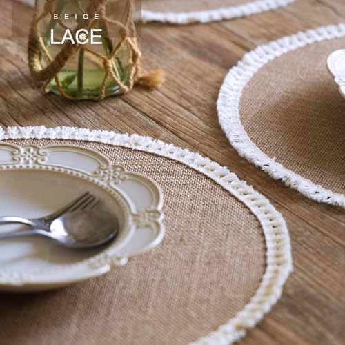 FunWheat 15 Inch Round Jute Placemats Set of 12, Braided Burlap Table