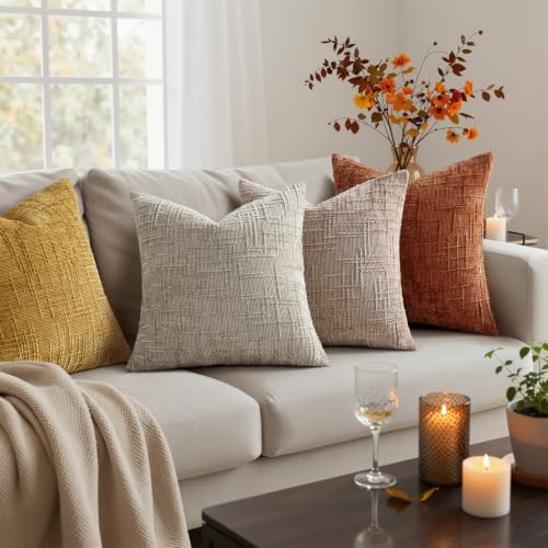 Pallene Mustard Yellow Textured Chenille Throw Pillow Covers 20x20 Set