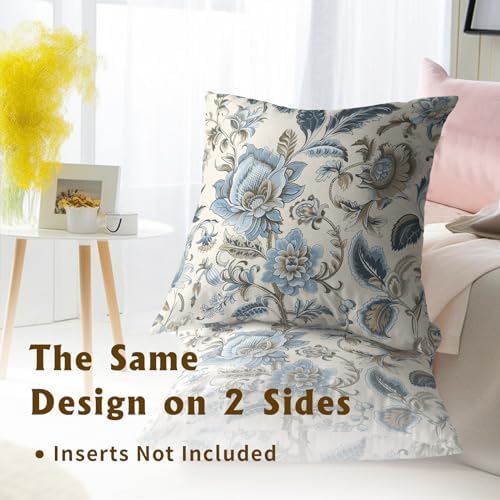 Kawani Blue Flowers Chinoiserie Throw Pillow Cover 20x20 Inch Pack of