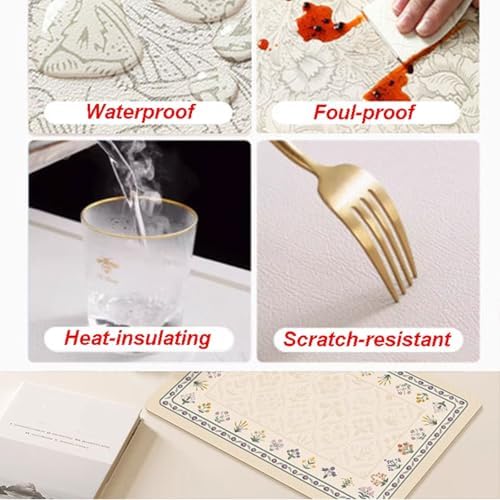 Faux Leather Placemat Set of 6, Waterproof Non-Slip Heat Resistant