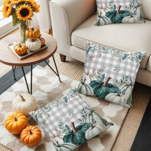 Thanksgiving Autumn Sage Green Waterproof Pillow Covers Set of 2,White