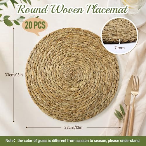Colingmill 20 Sets 13 Inch Round Woven Placemats Bulk Farmhouse Boho