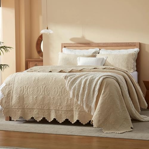 MarCielo 3-Piece 100% Cotton Oversized Bedspread Lightweight Quilt