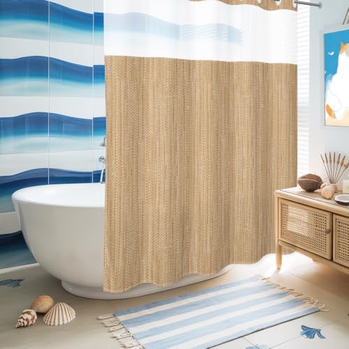 Minimalist Light Brown No Hook Shower Curtain,Bath Curtain for