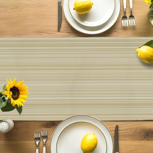 Rustic Beige Striped Table Runners 108 Inches Long, Cotton Linen