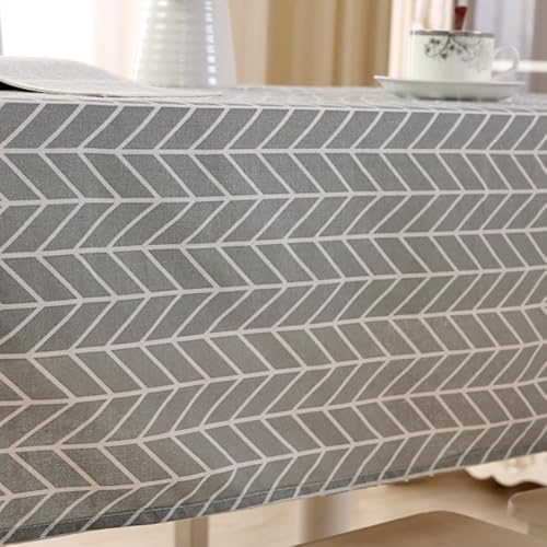Geometric Pattern Farmhouse Linen Tablecloth, Stain-Resistant Table