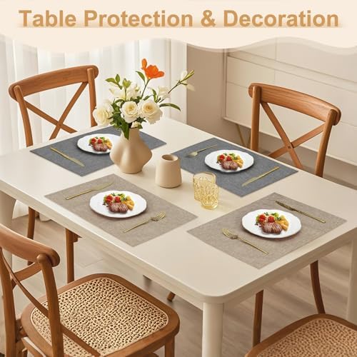 6 Pack Dual Layer Placemats for Dining Table - 19x13 Inch Linen-Like