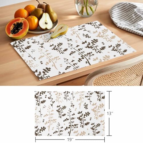 Placemats Set of 8, Brown Beige Botanical Woven Placemat, Linen Place