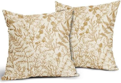 Mustard Yellow Floral Pillow Covers 20x20 Set of 2 Botanical Print