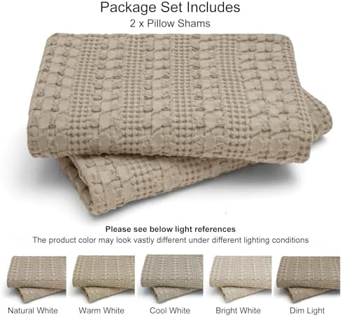 PHF 100% Cotton Waffle Pillow Shams King Size, 2 Pack 20" x 36" Soft