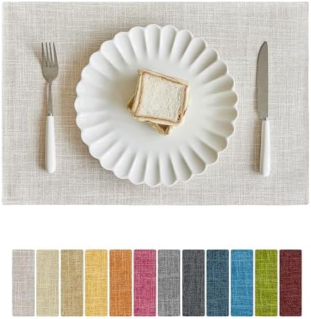 Softalker Faux Linen Cloth Placemats Set of 8-12 x 18 Inch, Cream
