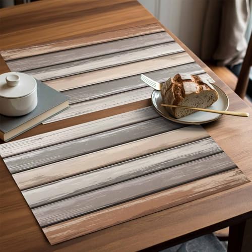 Placemats Set of 8, Brown Beige Stripes Woven Placemat, Linen Place