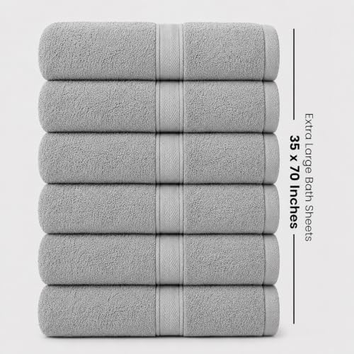 Terry Bath Sheet Set of 6 Light Grey Color Bath Towels Set 35x70