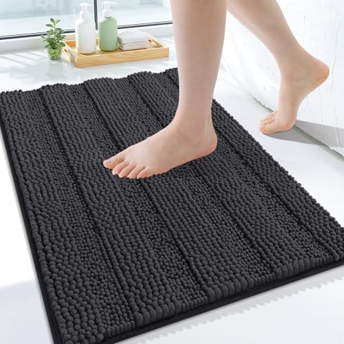 Grandaily 2 Piece Chenille Striped Bathroom Rug Bundle, Extra Thick