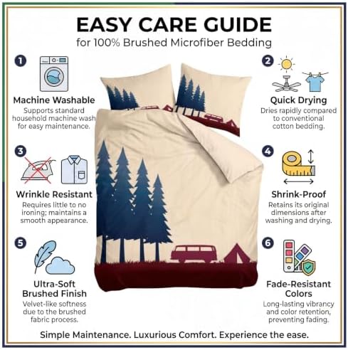 King Duvet Cover Set Soft Microfiber Retro Camping