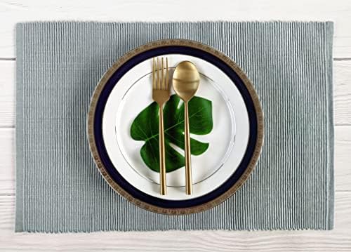 100% Cotton Ribbed Placemats - Set of 8-13 x 19 Inches - Grey