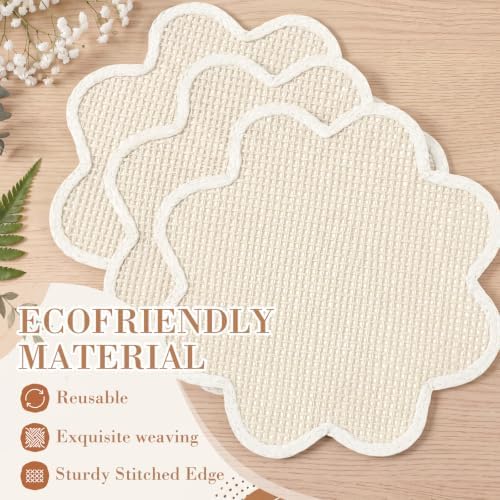8 Pcs 15" Scalloped Woven Placemat Wavy Border Design, Beige