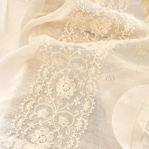 jinchan Floral Linen Curtains, Back Tab 54x96 Inch, 2 Panels Ivory
