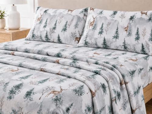 King Printed Flannel Sheet Set, 100% Cotton, 16" Deep, 4-Piece