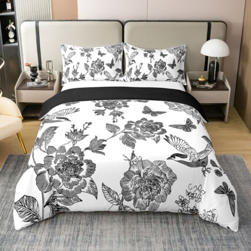 Feelyou Vintage Floral Duvet Cover 100% Cotton Queen Size