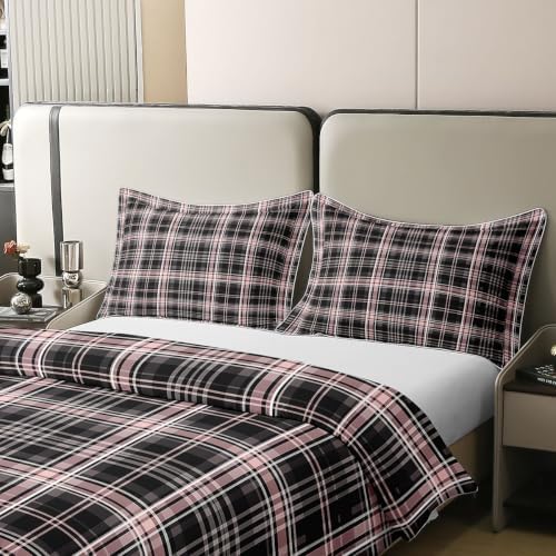 Manfei Tartan Grid Girls Bedding Set Twin Size 100% Cotton, Line Plaid