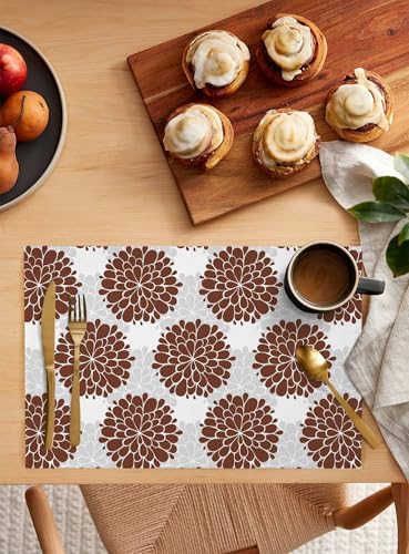 Placemats Set of 8, Brown Dahlia Woven Placemat, Linen Place Mats for