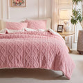 Joyreap 3-Piece Fluffy Faux Fur Sherpa Comforter Set Pink, Queen Size
