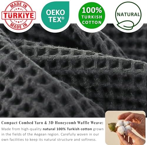 PÜSKÜL Natural 100% Turkish Cotton Waffle Hand and Kitchen Towels Set
