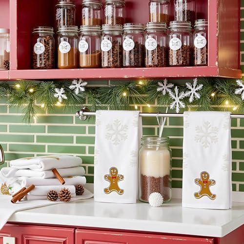 2 Pack Christmas Gingerbread Hand Towels 100% Cotton Jacquard