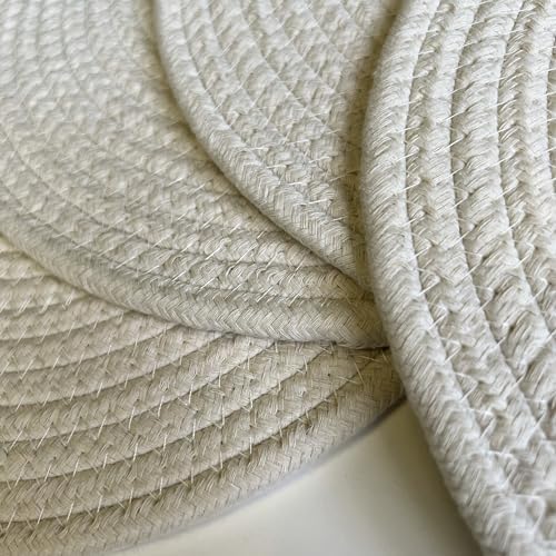 WAZAIGUR Round Placemats Set of 6 Thick Cotton Rope, 13inch, Cream