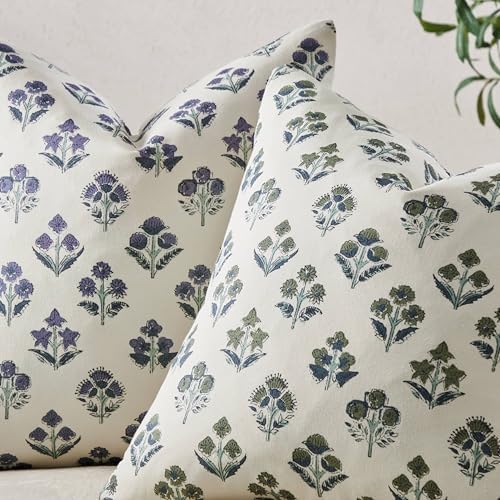 Floral Throw Pillow Covers Set of 2, 20x20 Inches Olive