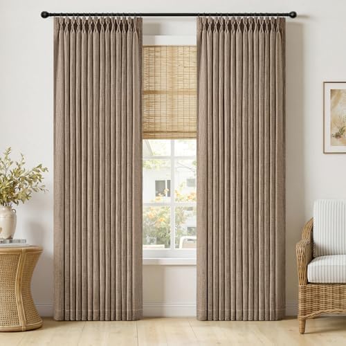 MIULEE Pinch Pleated Linen Curtains 84 Inches Long 2 Panels Brown