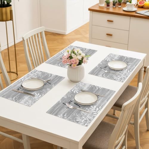 Leaves Placemats Set of 8, Rustic Minimalist Leaf Floral Botanical