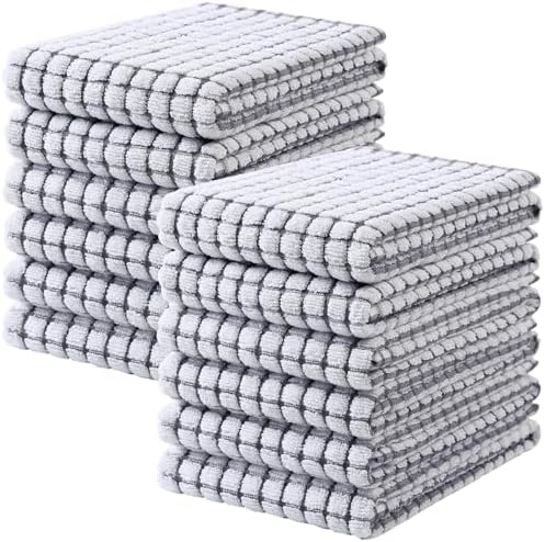 Mordimy Premium Cotton Kitchen Towels 16"x 25", Grey Check Design
